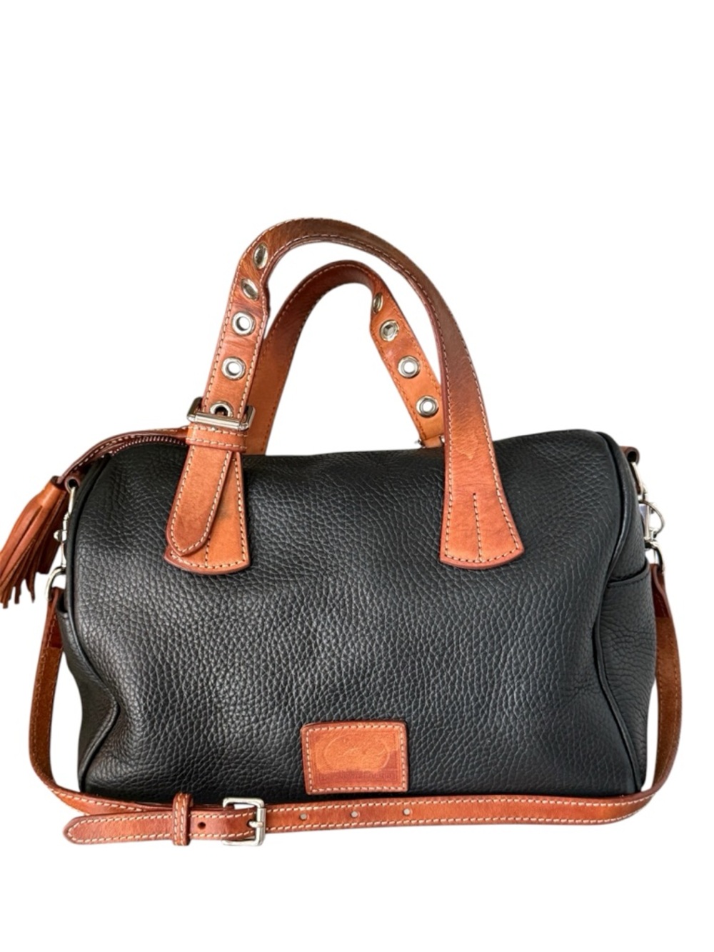 Dooney & Burke Kendra Large Black & Tan Leather Satchel